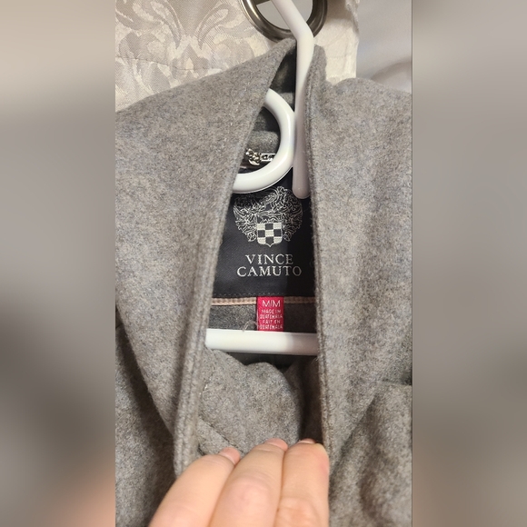 Vince Camuto Faux Leather Trim Double Breasted Wool Military Coat M - Picture 8 of 10